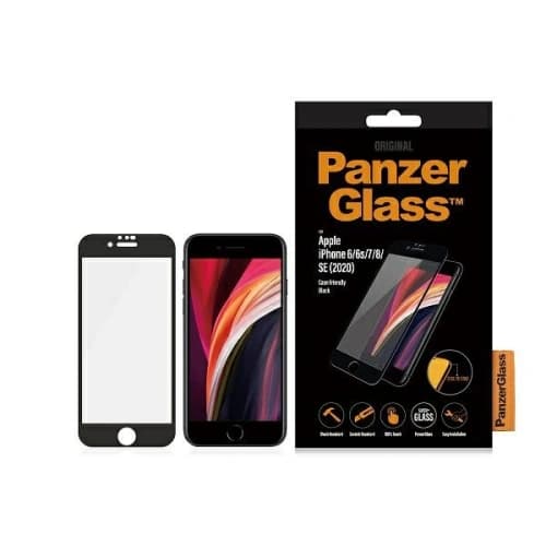 PanzerGlass Apple Gehärtetes Glas E2E Super+ iPhone SE 2022/SE 2020/8/7 Case Friendly schwarz/schwarz