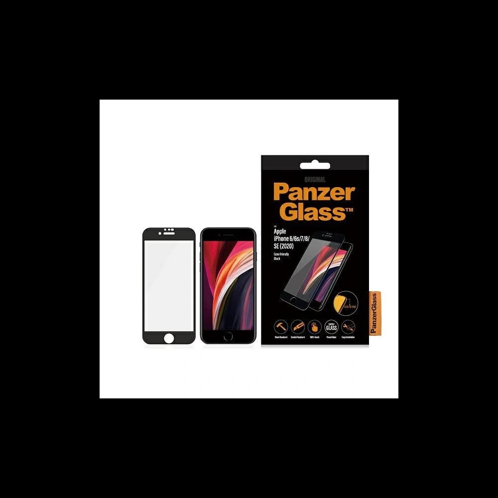 PanzerGlass Apple Gehärtetes Glas E2E Super+ iPhone SE 2022/SE 2020/8/7 Case Friendly schwarz/schwarz - 1