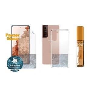 Zestaw PanzerGlass Start Kit Samsung Galaxy S21+ Plus Ochrona ekranu TPU, Etui ClearCase, Spray 30ml