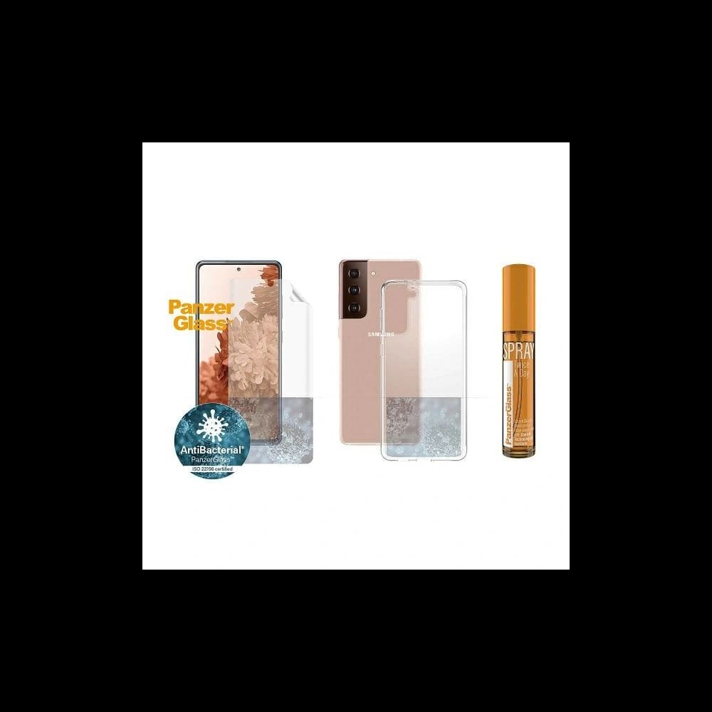 Zestav PanzerGlass Start Kit Samsung Galaxy S21+ Plus Ochrana obrazovky TPU, Pouzdro ClearCase, Sprej 30ml - 1