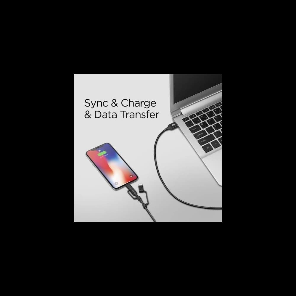 Spigen C10I3 3in1 USB-C & Lightning & microUSB Cable 150cm Black - 4