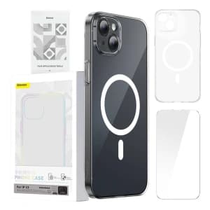 Etui Baseus Magnetic Crystal Clear Apple iPhone 13 (átlátszó) + edzett üveg + tisztító készlet