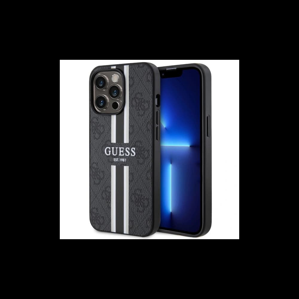 Guess Apple Tasche GUHMP13LP4RPSK iPhone 13/13 Pro schwarz/schwarz Hardcase 4G Printed Stripes MagSafe - 1