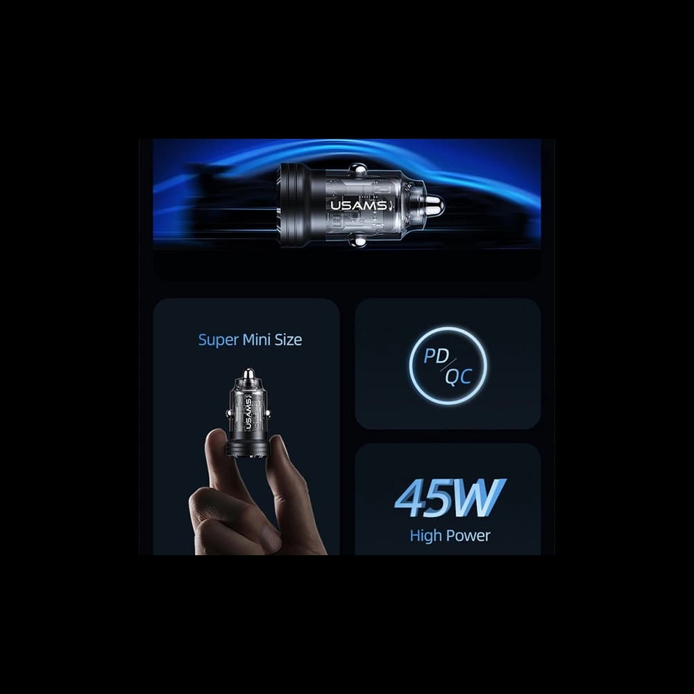 USAMS C35 Car Charger USB-A+USB-C 45W Fast Charge purple (US-CC175) - 3