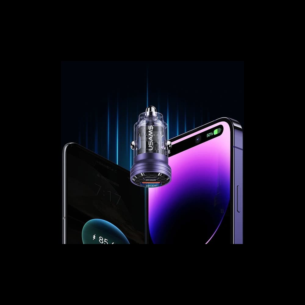 USAMS C35 Car Charger USB-A+USB-C 45W Fast Charge purple (US-CC175) - 5