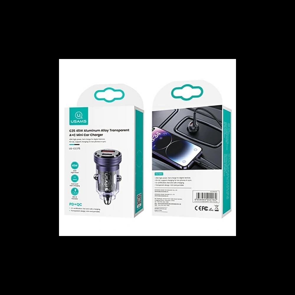 USAMS C35 Car Charger USB-A+USB-C 45W Fast Charge purple (US-CC175) - 12