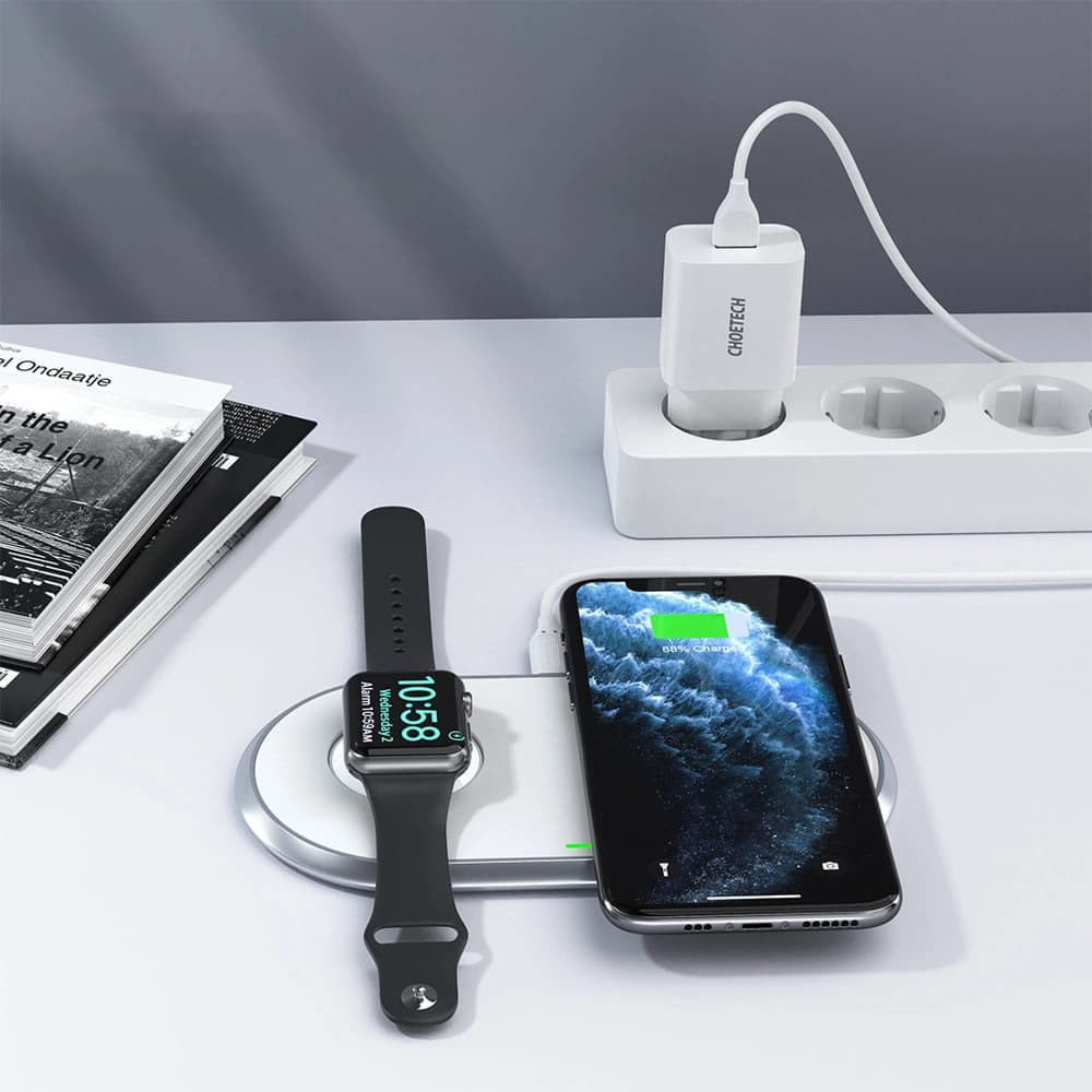Ładowarka bezprzewodowa Choetech T317 Qi 2w1 do smartfonów/Apple Watch ze stojakiem (MFI) USB-C biały - 7