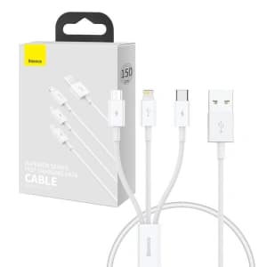 Baseus Superior Data USB-A/microUSB - Lightning - USB-C Cable 3.5A 0.5m (White)