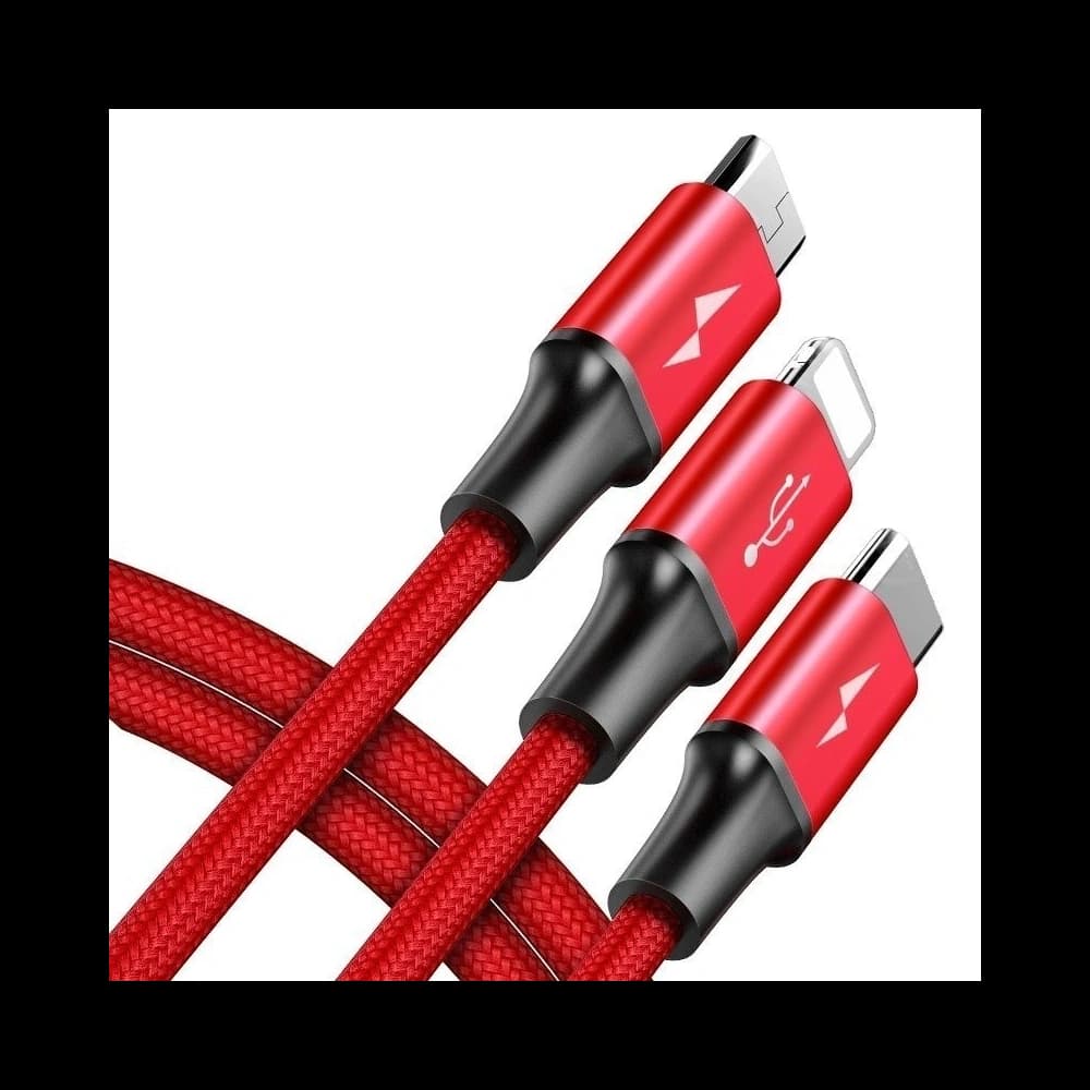 Baseus USB Rapid Cable 3in1 Type-C / Lightning / Micro 3A 1,2M Red - 2