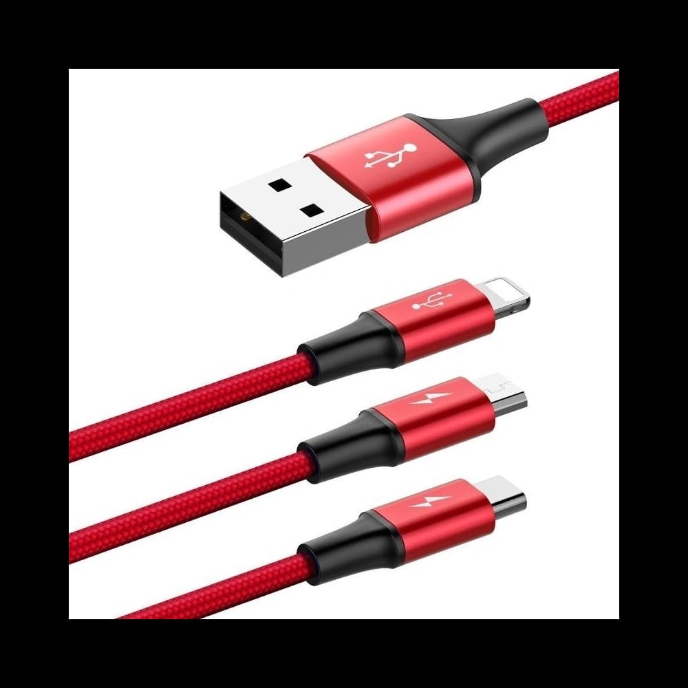 Baseus USB Rapid Cable 3in1 Type-C / Lightning / Micro 3A 1,2M Red - 3