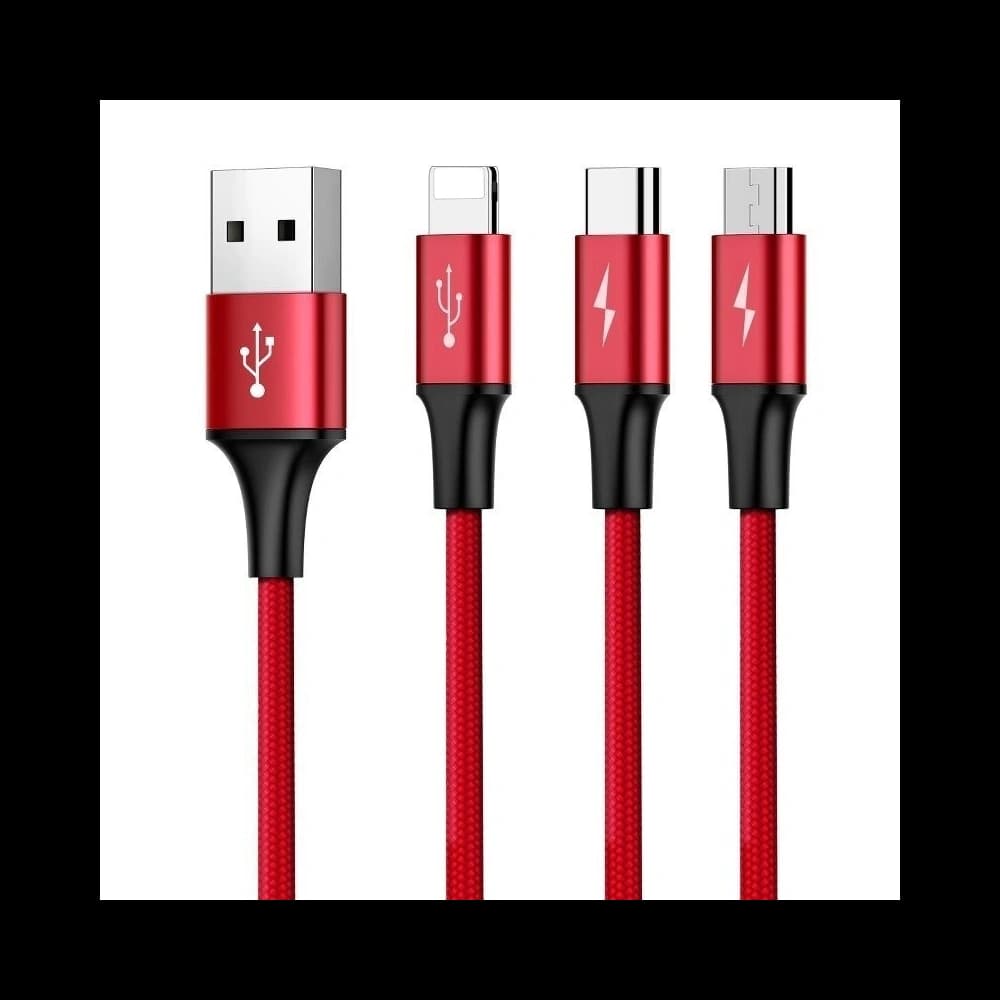 Baseus USB Rapid Cable 3in1 Type-C / Lightning / Micro 3A 1,2M Red - 4