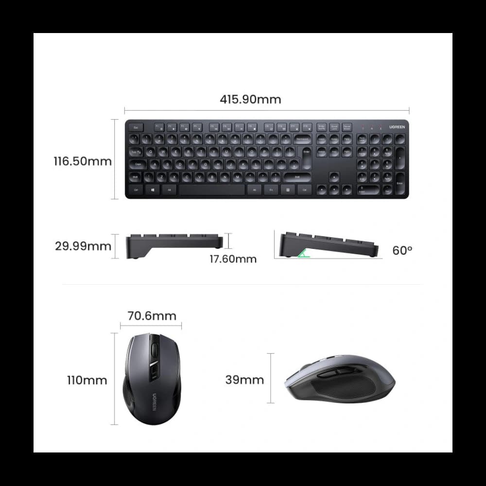 Wireless 2-in-1 set UGREEN MK006 mouse + keyboard 2.4GHz plug&play black - 8