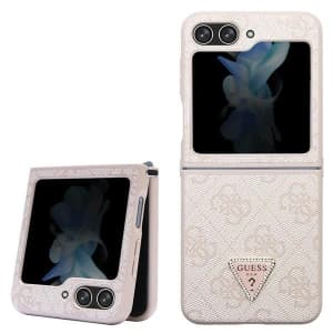 Guess GUHCZF5P4TDPP Samsung Galaxy Z Flip 5 hardcase Leather 4G Triangle Strass pink