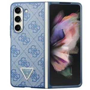 Guess GUHCZFD5P4TDPB Samsung Galaxy Z Fold 5 hardcase Leather 4G Triangle Strass blue