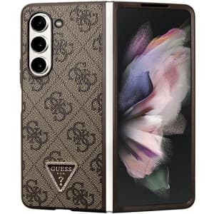 Guess GUHCZFD5P4TDPW Samsung Galaxy Z Fold 5 hardcase Leather 4G Triangle Strass brown