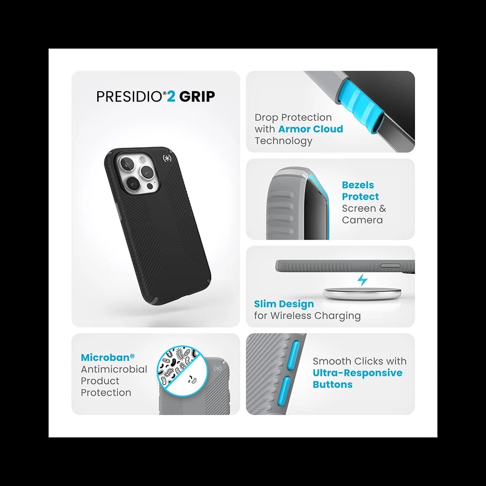 Speck Presidio2 Grip Apple iPhone 15 Pro (Black/Slate Grey/White) - 10