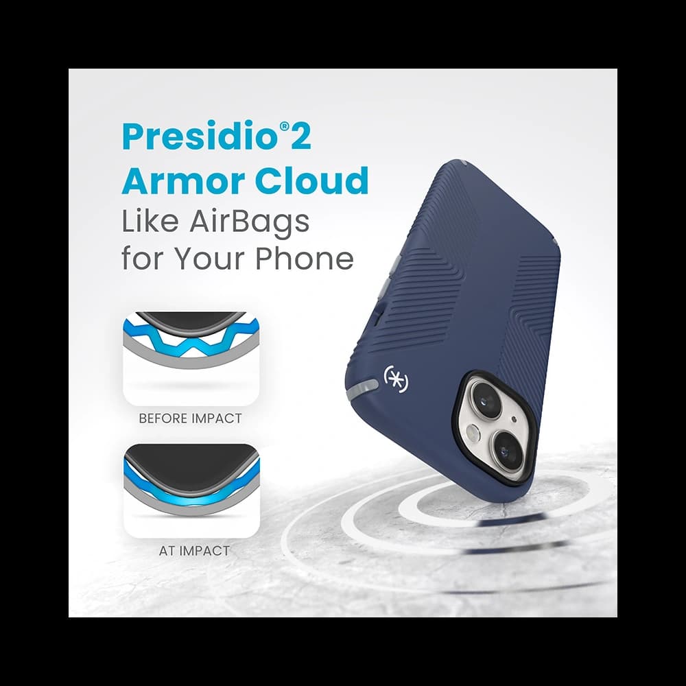 Tok Speck Presidio2 Grip MagSafe Apple iPhone 15 (Tengerész Kék/Porszürke/Fehér) - 8