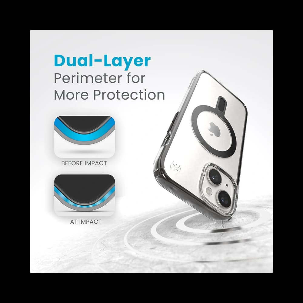 Speck Presidio Perfect-Clear ClickLock MagSafe Apple iPhone 15 (Clear/Frosted Black/Slate Grey) - 11