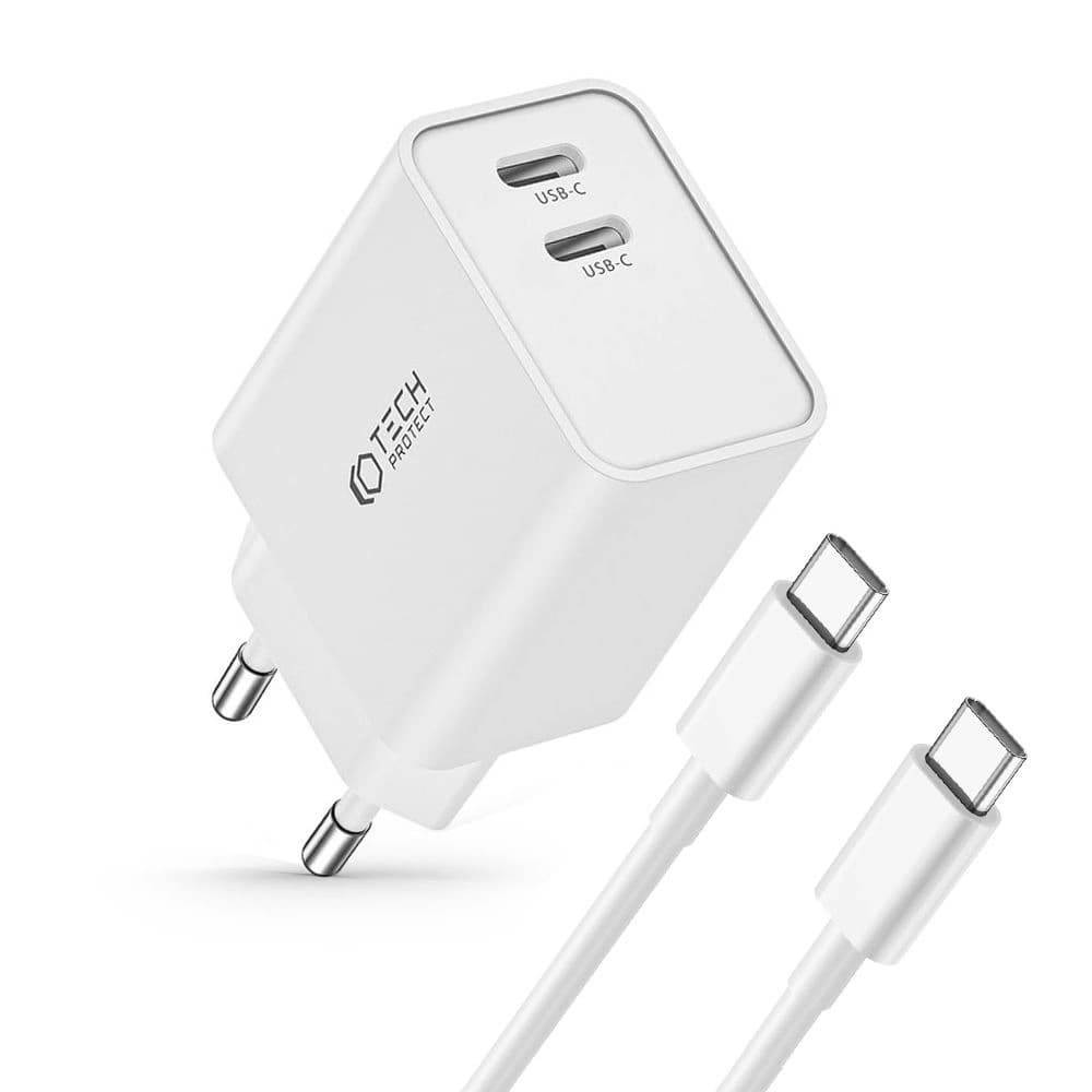 Síťová nabíječka Tech-Protect C35W, 2xUSB-C, PD, 35W + bílý USB-C kabel - 2