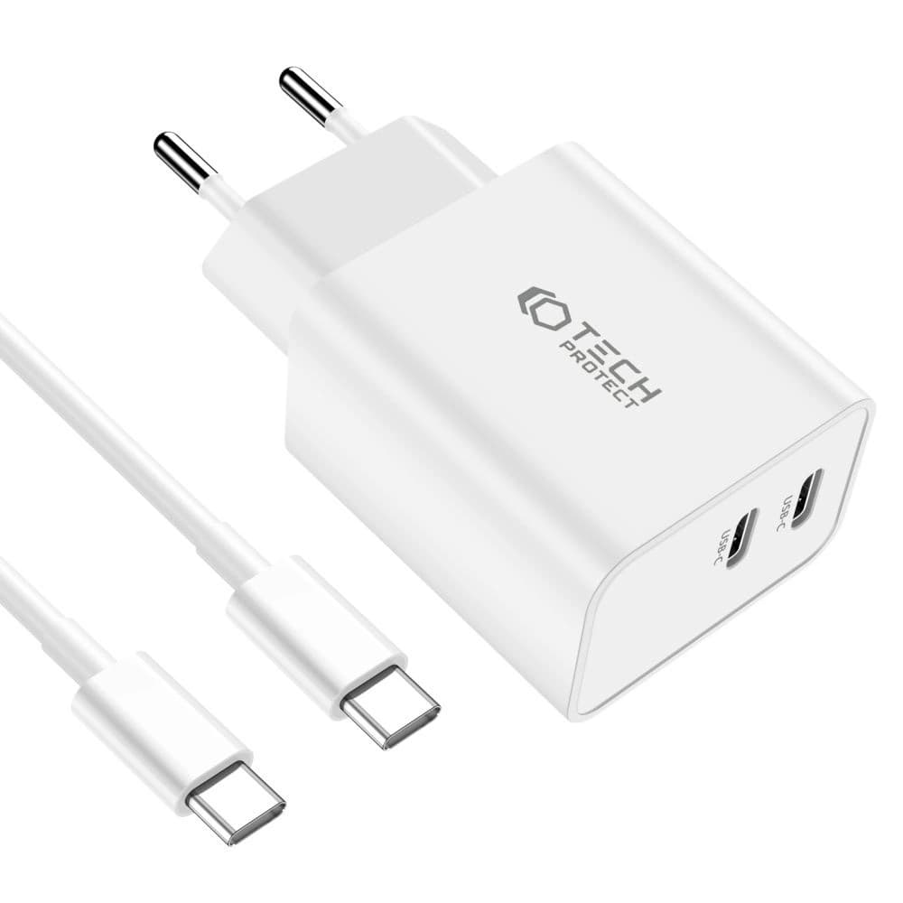 Síťová nabíječka Tech-Protect C35W, 2xUSB-C, PD, 35W + bílý USB-C kabel - 3