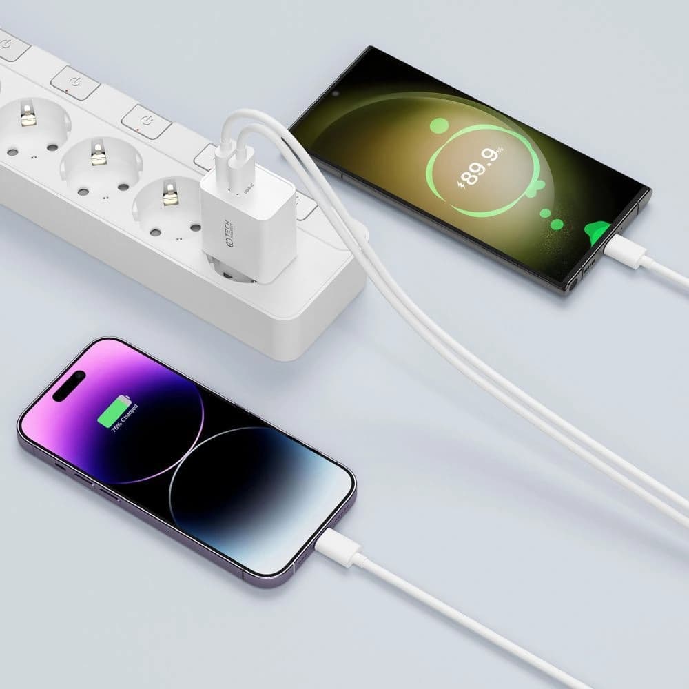 Síťová nabíječka Tech-Protect C35W, 2xUSB-C, PD, 35W + bílý USB-C kabel - 8