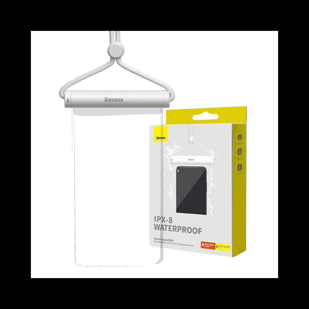 Univerzální voděodolné pouzdro Baseus AquaGlide s cylindrickým zámkem (bílé) - 1