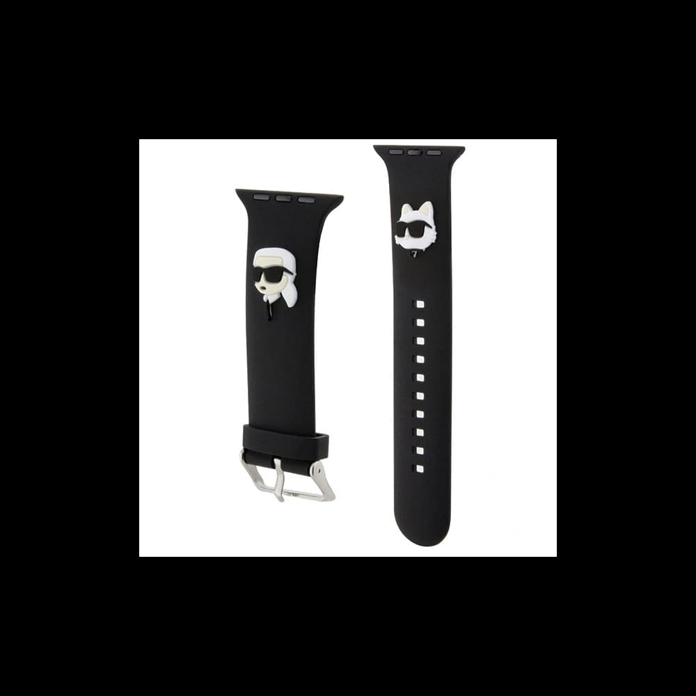 Karl Lagerfeld KLAWLSLKCNK Apple Watch 4/5/6/7/SE/8/9/Ultra 44/45/49mm Armband 3D Gummi Karl&Choupette Köpfe schwarz/black - 3