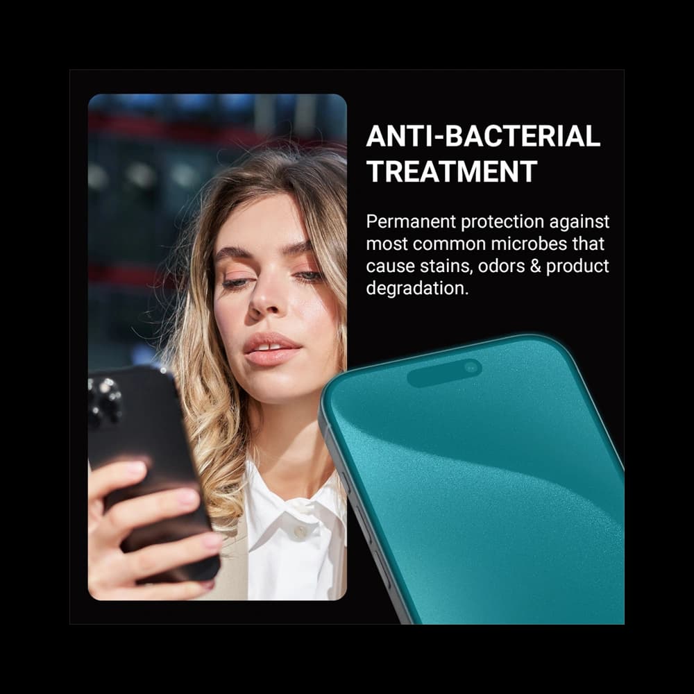 Gehärtetes Glas Crong Anti-Bacterial 3D Armour Glass Apple iPhone 15 Pro + Installationsrahmen - 5