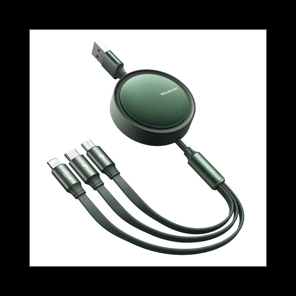 Mcdodo CA-7251 3-in-1 USB-A / Lightning, USB-C, microUSB coiled cable 1.2m green - 1