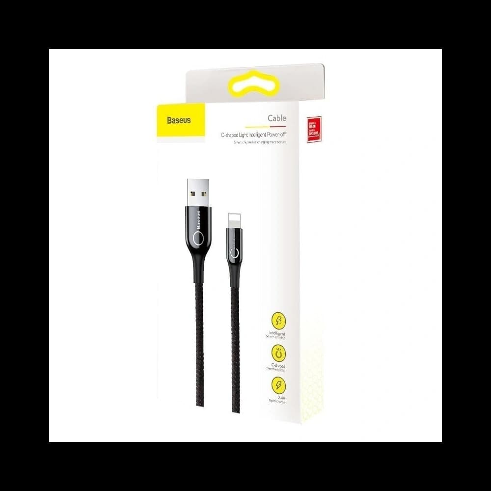 Lightning Cable with LED Lamp Baseus C-shaped 2.4A 1m Black - 7