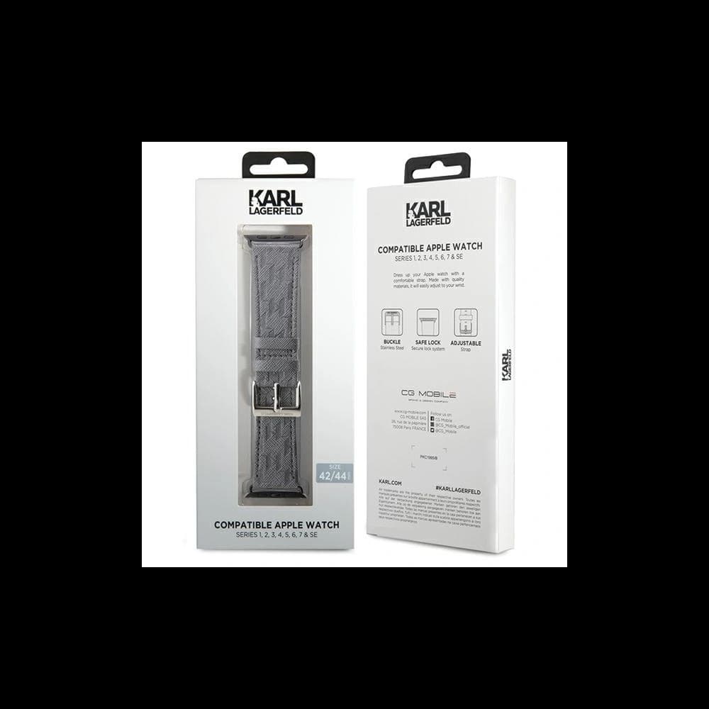 Pasek Karl Lagerfeld KLAWLSAKLHPG Apple Watch 4/5/6/7/SE/8/9/Ultra 44/45/49mm strap Saffiano Monogram srebrny/silver - 3