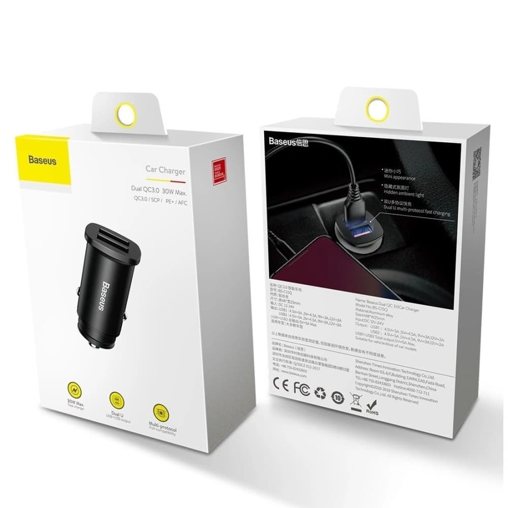 Încărcător auto Baseus Square 2xUSB QC3.0 5A 30W (negru) - 4