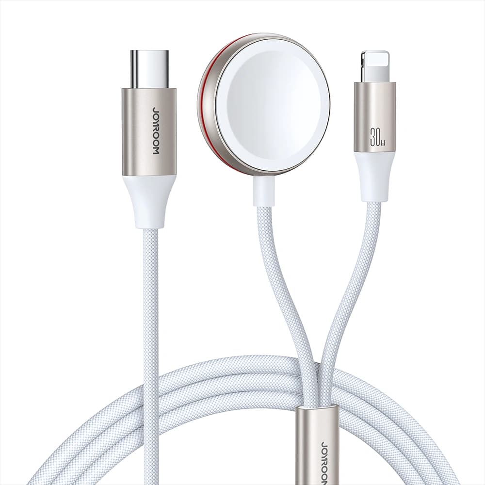 Kabel 2w1 Joyroom S-IW011 USB-C / Lightning, ładowarka indukcyjna do Apple Watch 1.5m biały - 1