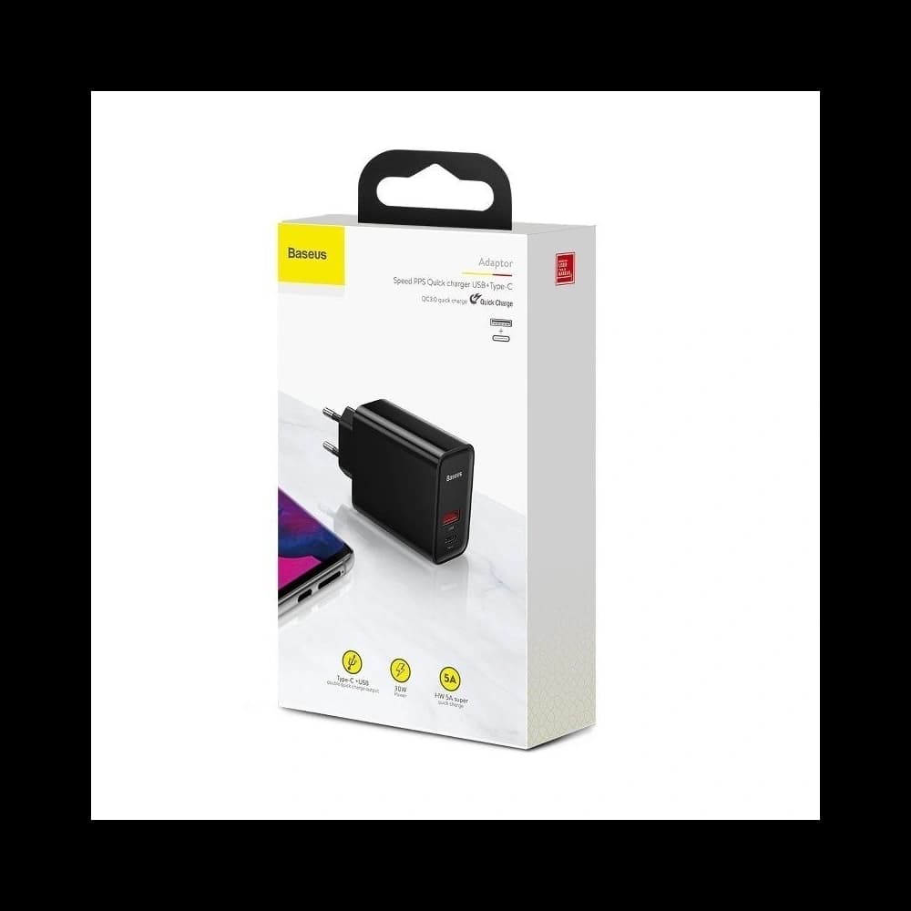 Fast Wall Charger Baseus PD + QC 3.0 30W Black - 6