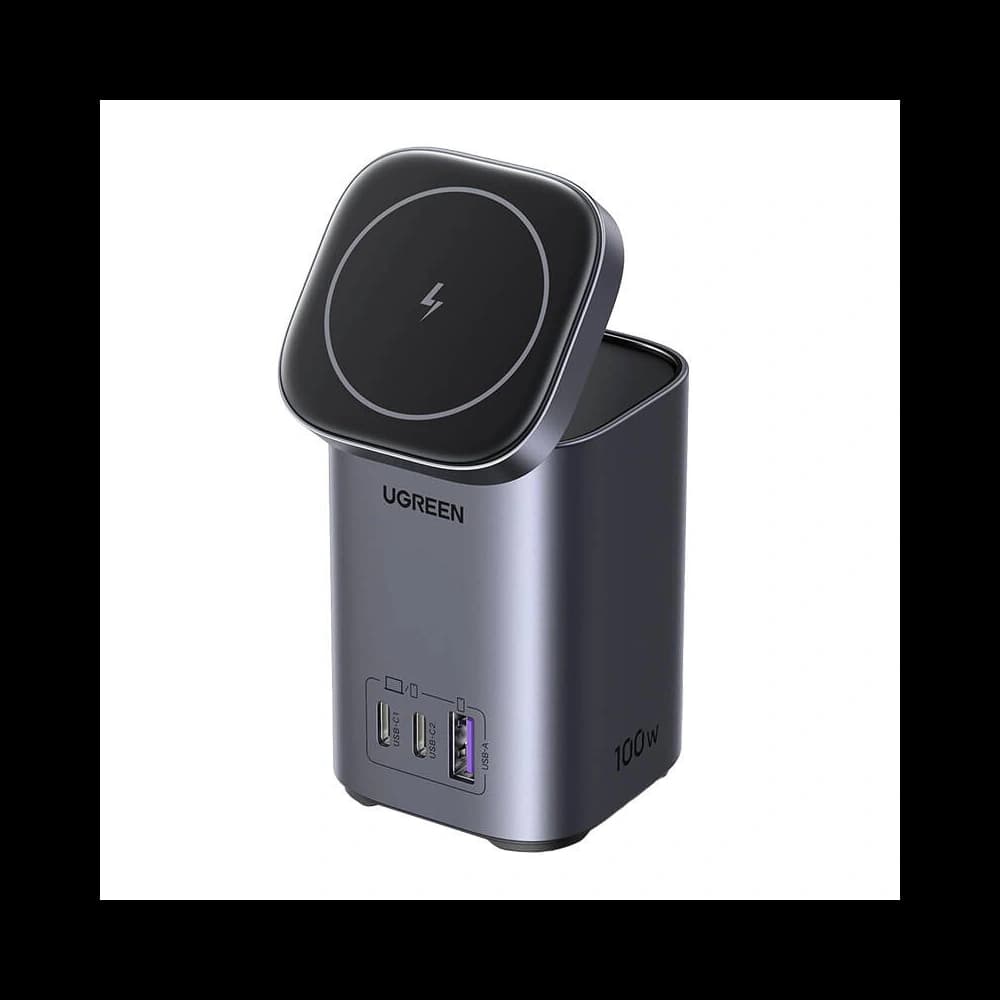 GaN 2-in-1 încărcător / stație de încărcare UGREEN CD342 1xUSB-A, 2xUSB-C, Qi, 100W gri - 1