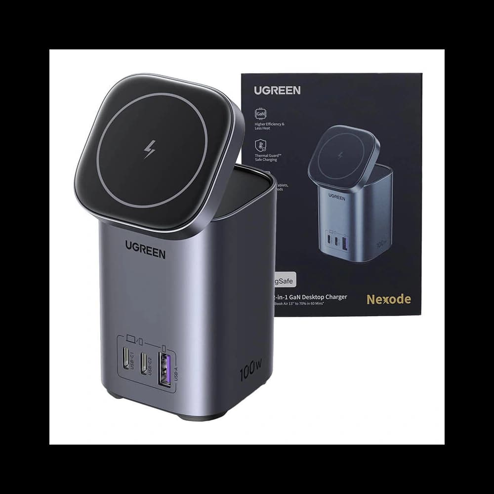 GaN 2-in-1 încărcător / stație de încărcare UGREEN CD342 1xUSB-A, 2xUSB-C, Qi, 100W gri - 2