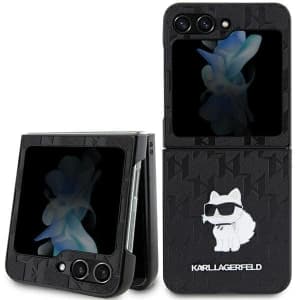 Karl Lagerfeld KLHCZF5SAPCHNPK Samsung Galaxy Z Flip5 hardcase Saffiano Monogram Choupette Pin black