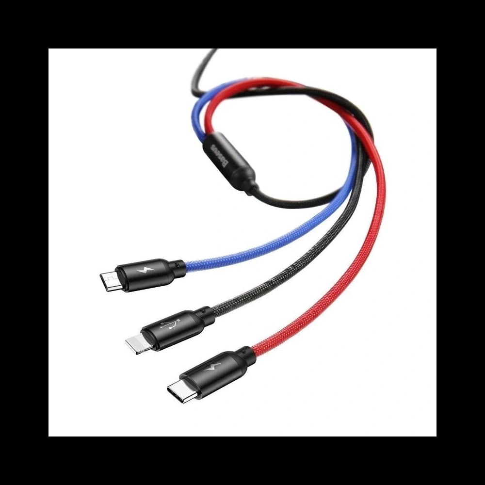 USB Baseus Cable 3in1 USB-C / Lightning / Micro 3A 1,2m Black - 3