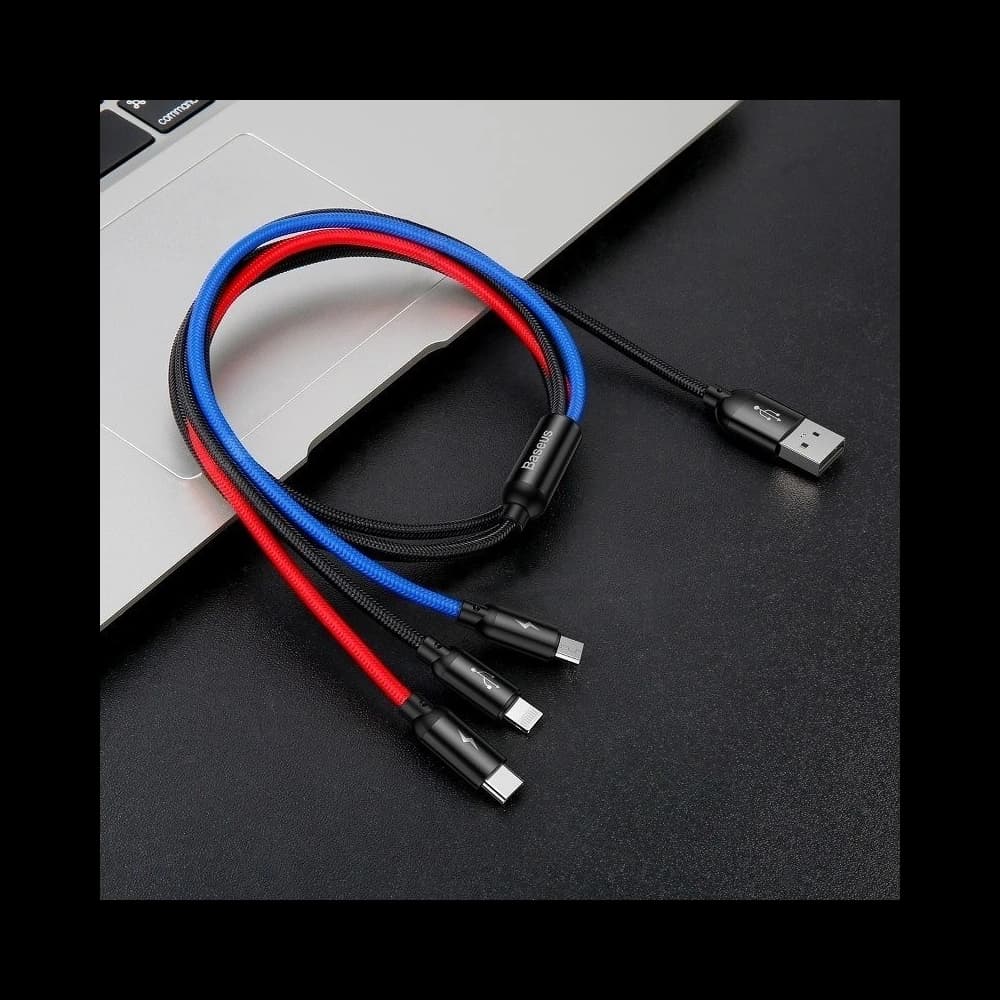 USB Baseus Cable 3in1 USB-C / Lightning / Micro 3A 1,2m Black - 10