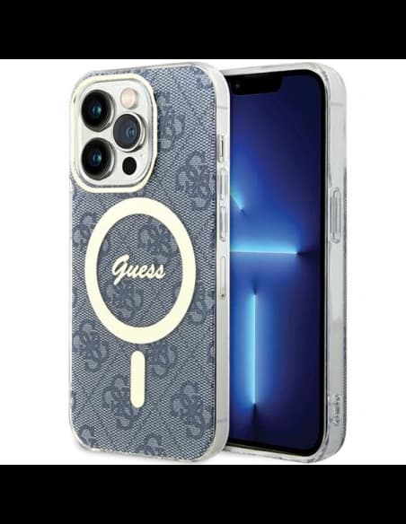 Case Guess GUHMP15XH4STB Apple iPhone 15 Pro Max Hardcase IML 4G MagSafe blau/blue