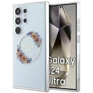 Case Guess GUHMS24LHFWFCT Samsung Galaxy S24 Ultra Hartschale IML Blumenkranz MagSafe transparent