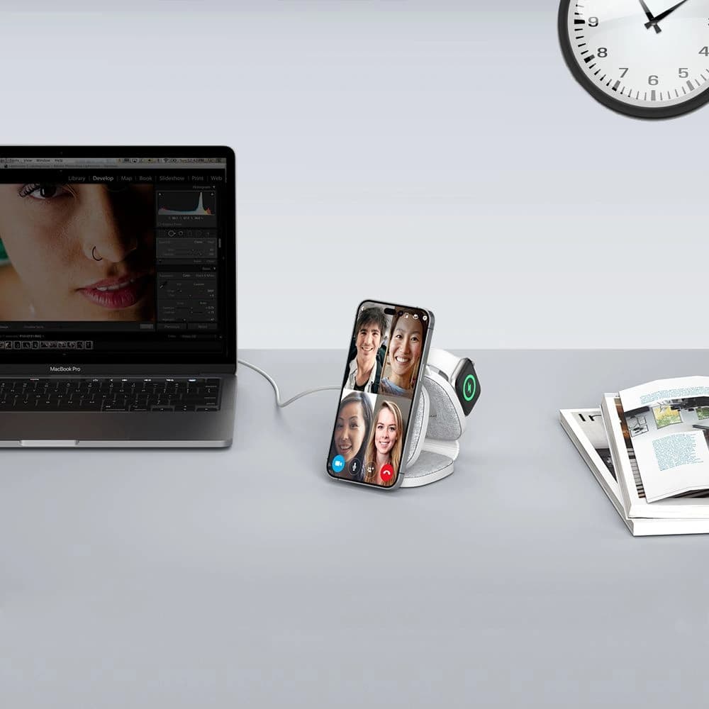 Încărcător wireless Tech-Protect QI15W-A32 3in1 Magnetic Magsafe Wireless Charger Grey + cablu USB-C / USB-C 120cm - 7