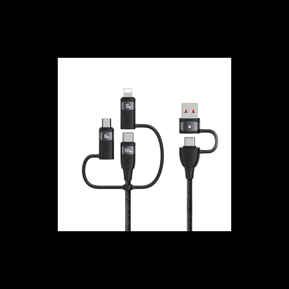 USAMS US-SJ645 U85 USB-A+USB-C/USB-C, Lightning, microUSB 6w1 1,2m 100W PD Fast Charge black - 1