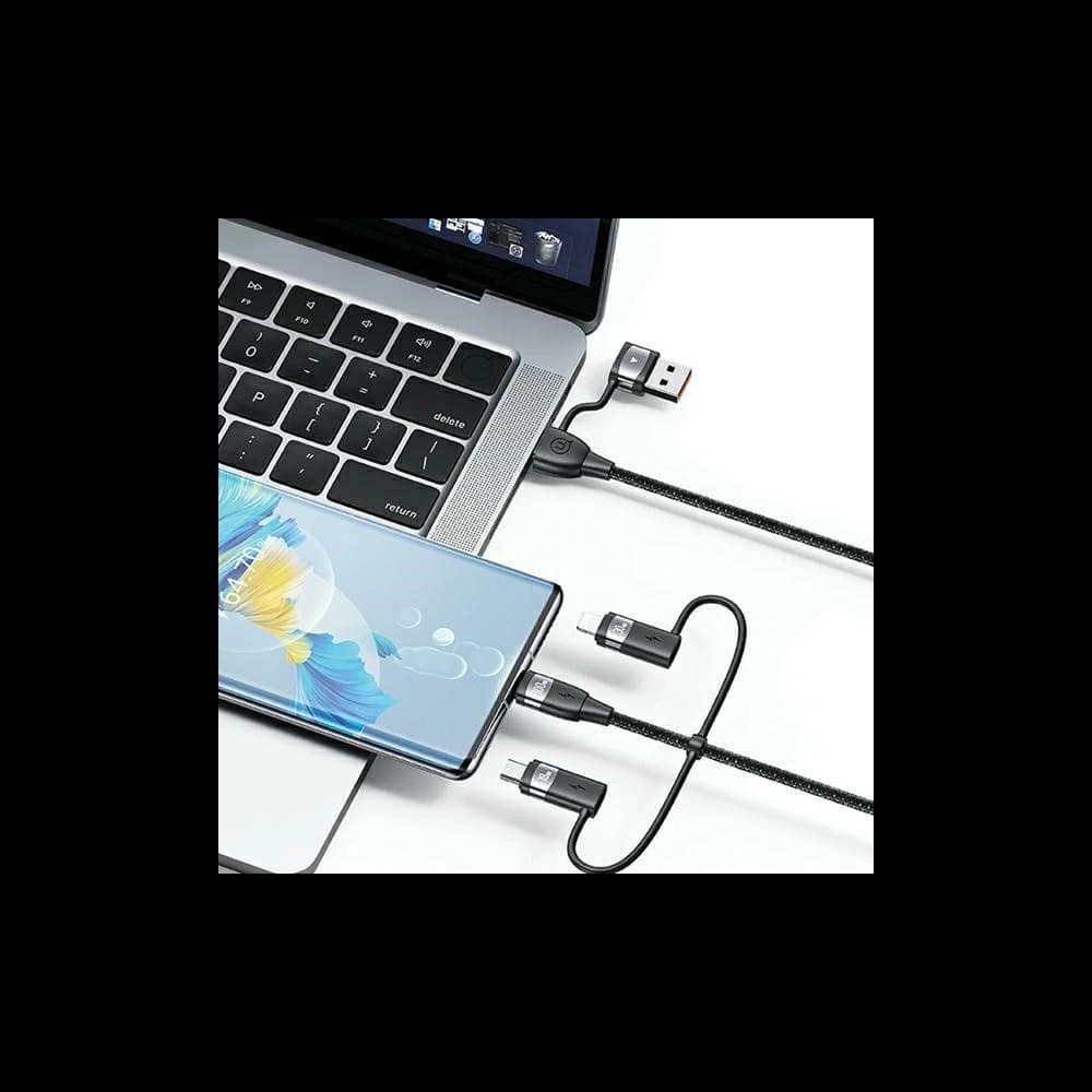 USAMS US-SJ645 U85 USB-A+USB-C/USB-C, Lightning, microUSB 6w1 1,2m 100W PD Fast Charge black - 5