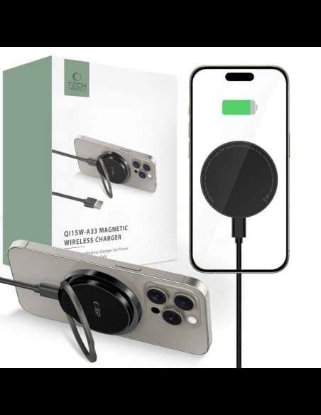 Kabelloses Ladegerät Tech-Protect QI15W-A33 Magnetisches MagSafe Wireless Charger Schwarz
