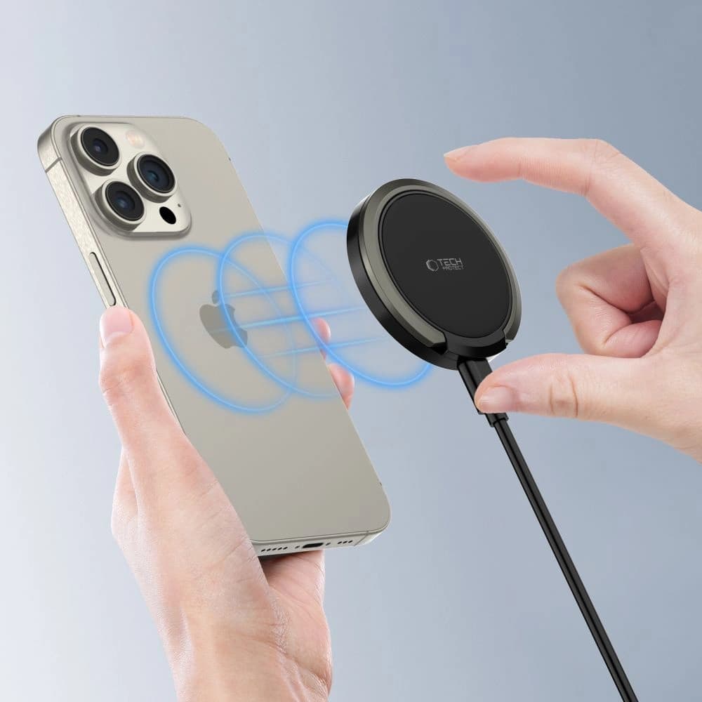Kabelloses Ladegerät Tech-Protect QI15W-A33 Magnetisches MagSafe Wireless Charger Schwarz - 6
