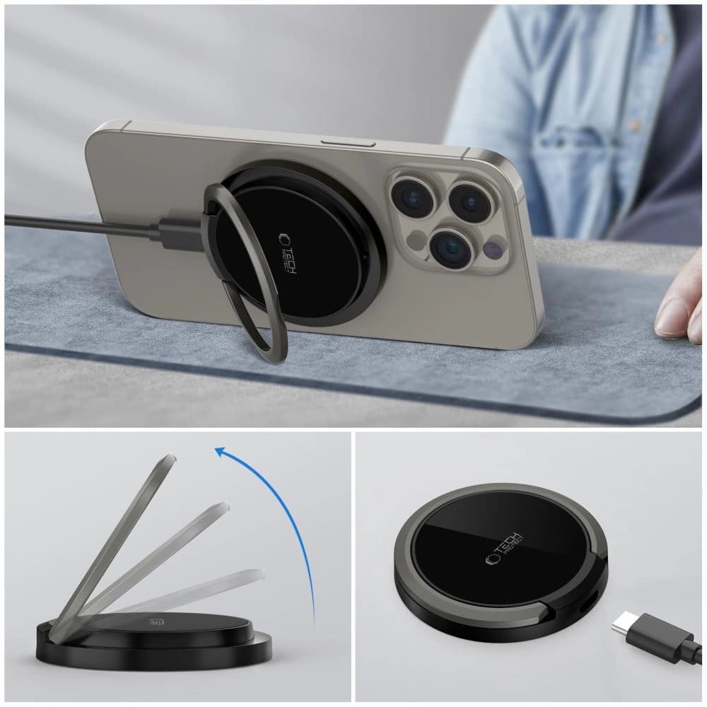 Kabelloses Ladegerät Tech-Protect QI15W-A33 Magnetisches MagSafe Wireless Charger Schwarz - 9