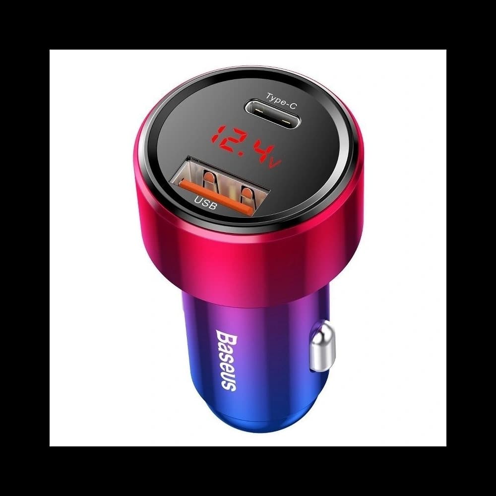 Încărcător auto Baseus Magic USB + USB-C QC 4.0 PD 45W (roșu-albastru) - 1