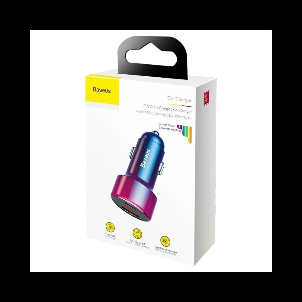 Încărcător auto Baseus Magic USB + USB-C QC 4.0 PD 45W (roșu-albastru) - 7