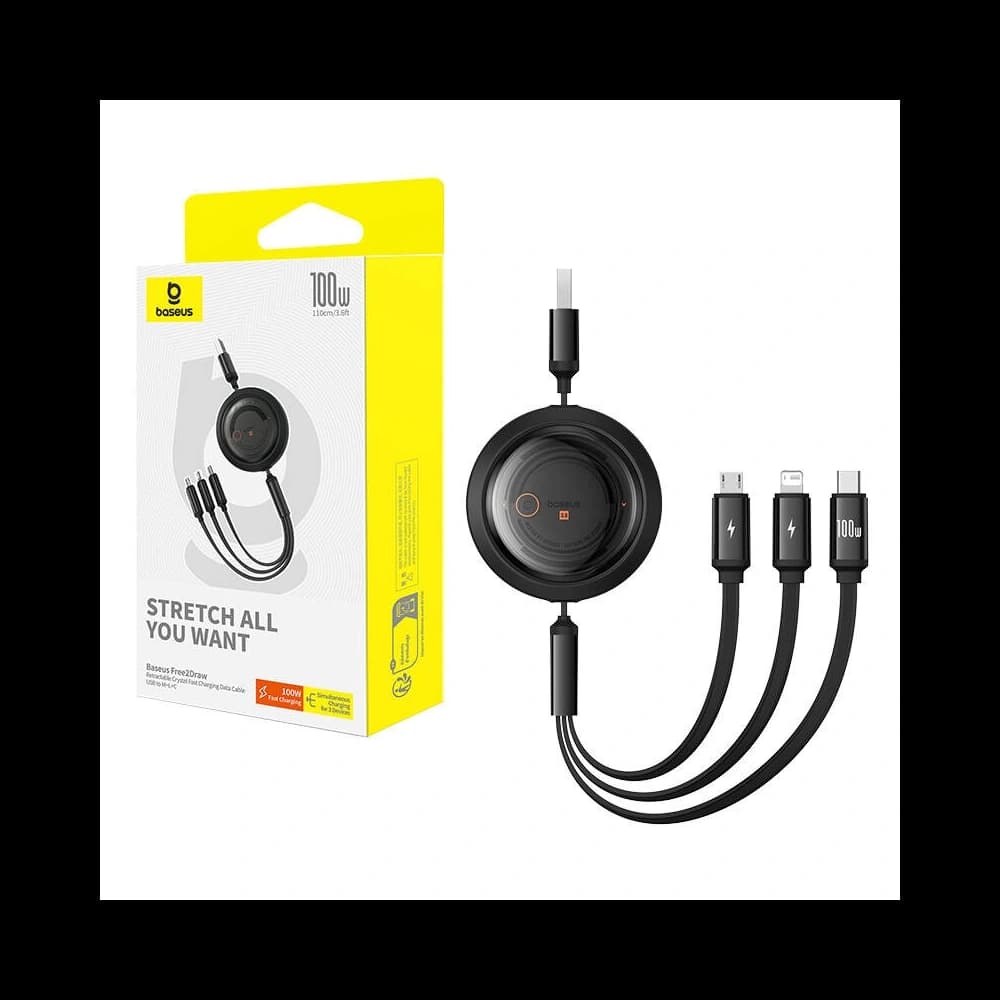 Kabel 3w1 Baseus Free2Draw USB/A / microUSB, Lightning, USB-C, 100W, 1.1 m (schwarz) - 8